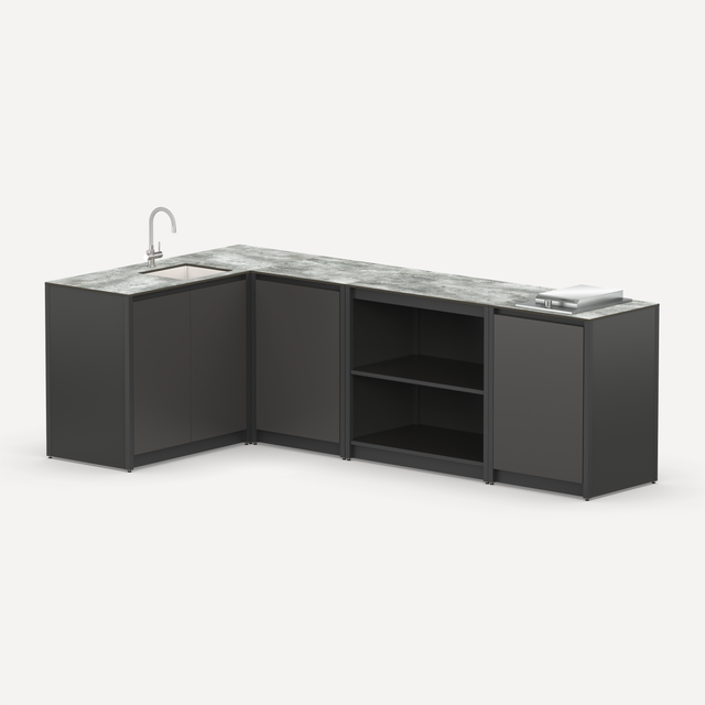 Угловая уличная кухня Lounge C-115SP, 2.7x1.5 м, черный/серый каспий