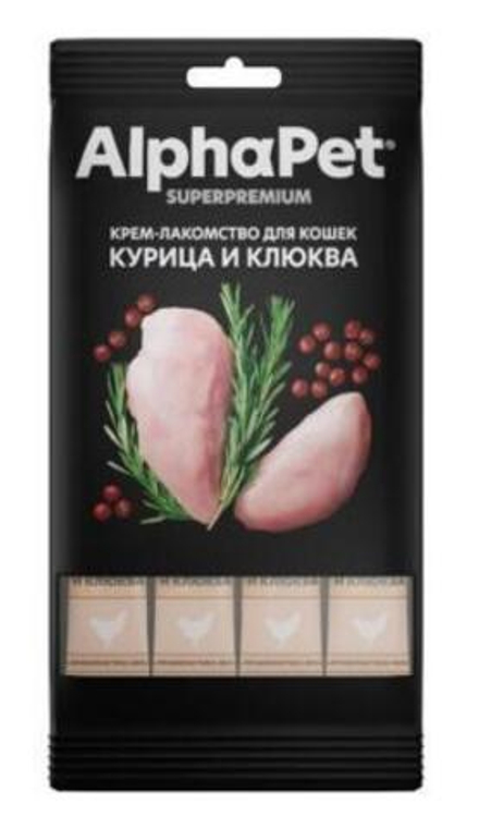 AlphaPet Superpremium 0,048кг крем-лакомство курица клюква для кошек