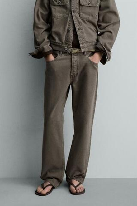 ZARA ДЖИНСЫ STRAIGHT FIT, ЗЕЛЕНЫЙ/СЕРЫЙ