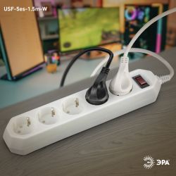 Сетевой фильтр ЭРА USF-5es-1.5m-W с базовой защитой с заземлением с выключателем 5 розеток 1,5м 10А белый | Сетевые фильтры