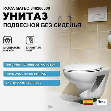 Унитаз подвесной Roca Mateo 346200000 без сиденья