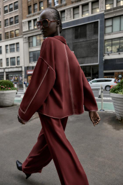 ZARA ШИРОКИЕ БРЮКИ С КОНТРАСТНОЙ СТРОЧКОЙ, ЧЕРЕПИЧНЫЙ