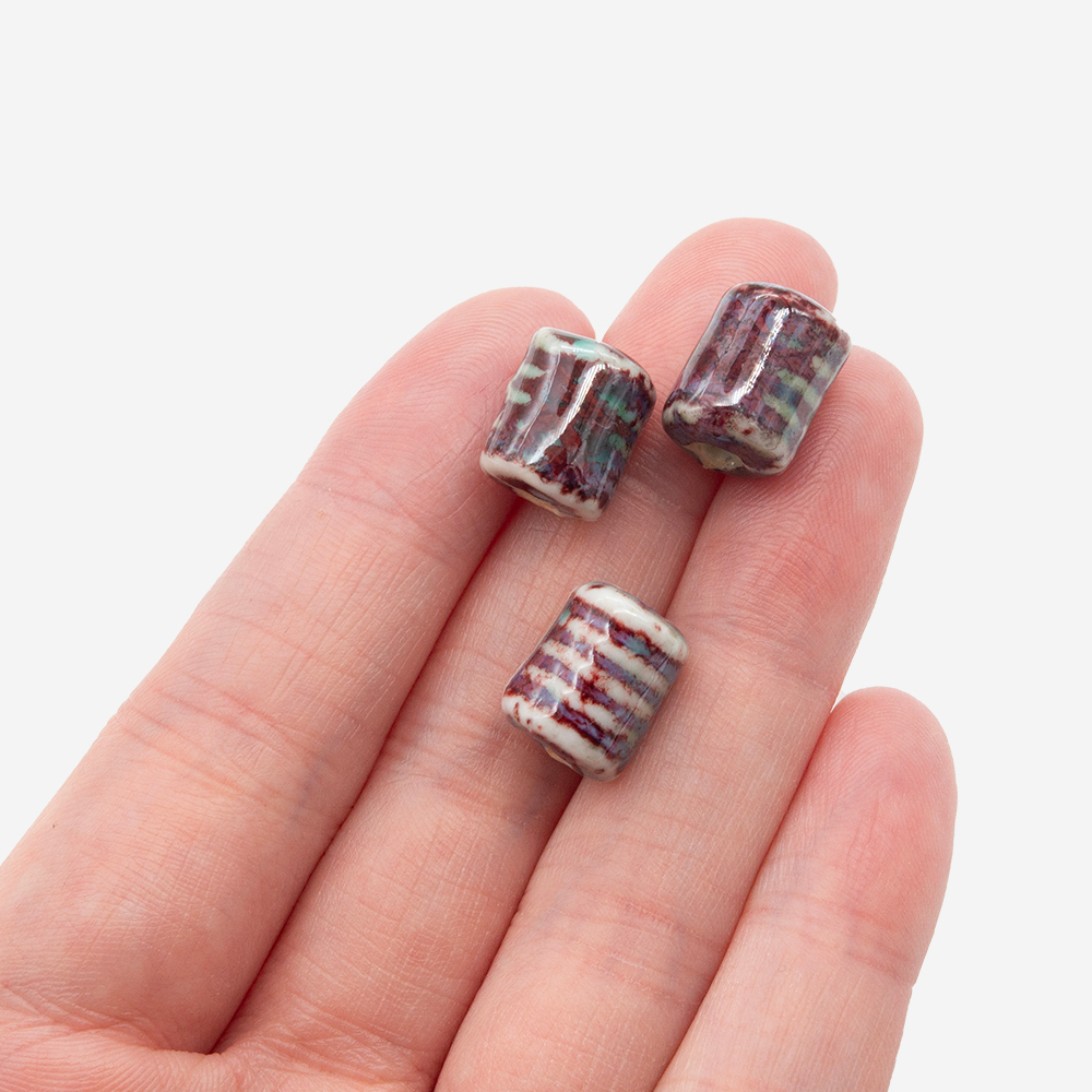 Бусина в форме бочонка, 12*10мм, бордово-синяя, глазурированный фарфор