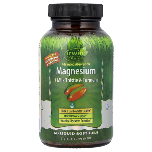 Irwin Naturals, магний для улучшенного усвоения, расторопша и куркума, 60 капсул с жидкостью