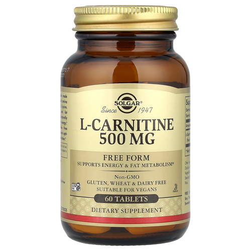 Solgar, L-карнитин, свободная форма, 60 таблеток (500 мг в 1 таблетке)