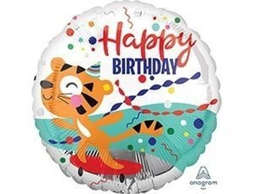 A 18''/46 см, Круг Happy Birthday Тигр веселый в колпаке, 1 шт.