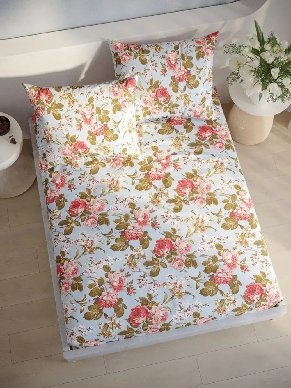 Постельное белье перкаль Сказка "Прохоровская роза (новая)" семейное Наволочка 50х70 см 2 шт Простынь на резинке 160x200 см Пододеяльник 145x215 см 2шт