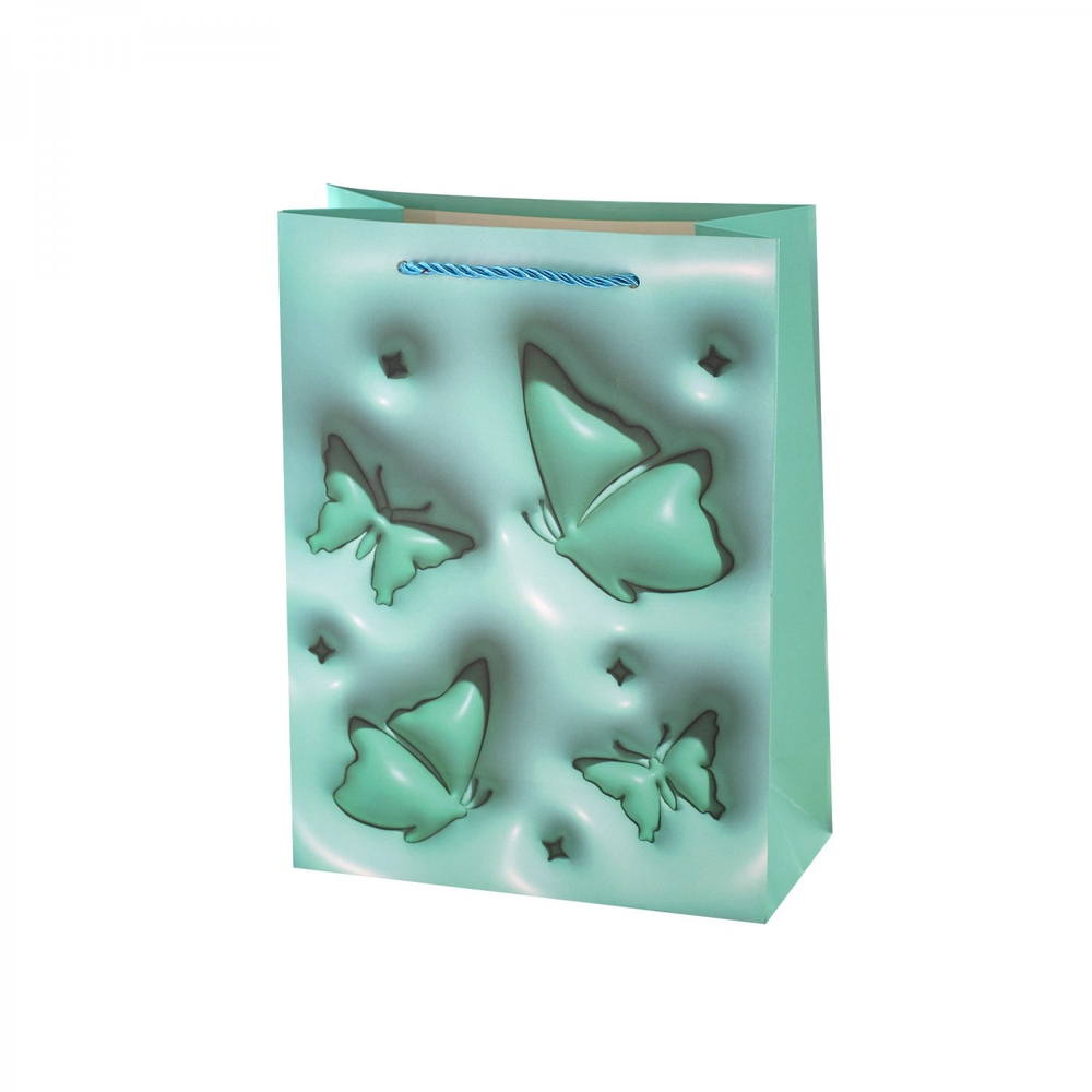Пакет подарочный бумажный Alingar, (М) 18х24х8,5 см, вертикальный, "Бабочки", мат. ламинация, эфффект 3D, ассорти
