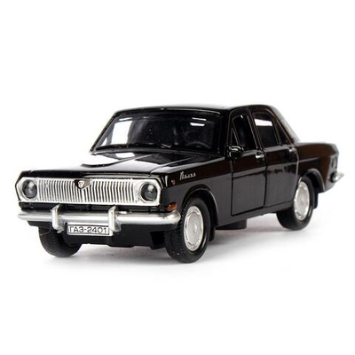 Модель ин. мет. "ГАЗ-2401 Волга" 12см, двери, багаж, черный, коробка 2401-12-BK (Технопарк)