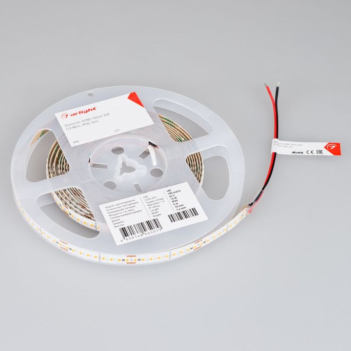 Светодиодная лента Arlight 12W/m 80Led/m 2835SMD холодный белый 5M UL-A180-10mm 24V White6000 044511