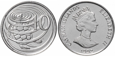 Каймановы острова 10 центов, 1992 - 1996 Черепаха UNC