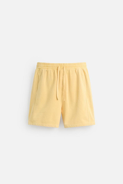 ZARA ШОРТЫ-ДЖОГГЕРЫ СВОБОДНОГО КРОЯ С ЭФФЕКТОМ ПОТЕРТОСТИ, МЯГКИЙ ЖЕЛТЫЙ