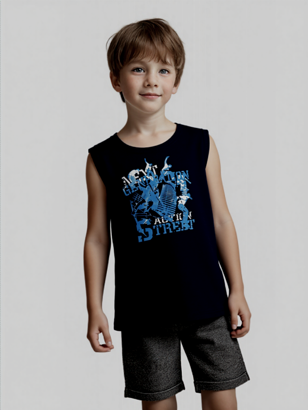 10742 Майка детская с наклейкой кулирка черная (68-134)