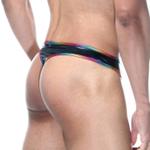 Черные трусы-тонги с блестящей радужной отделкой (Размер: XL) (Цвет: черный)