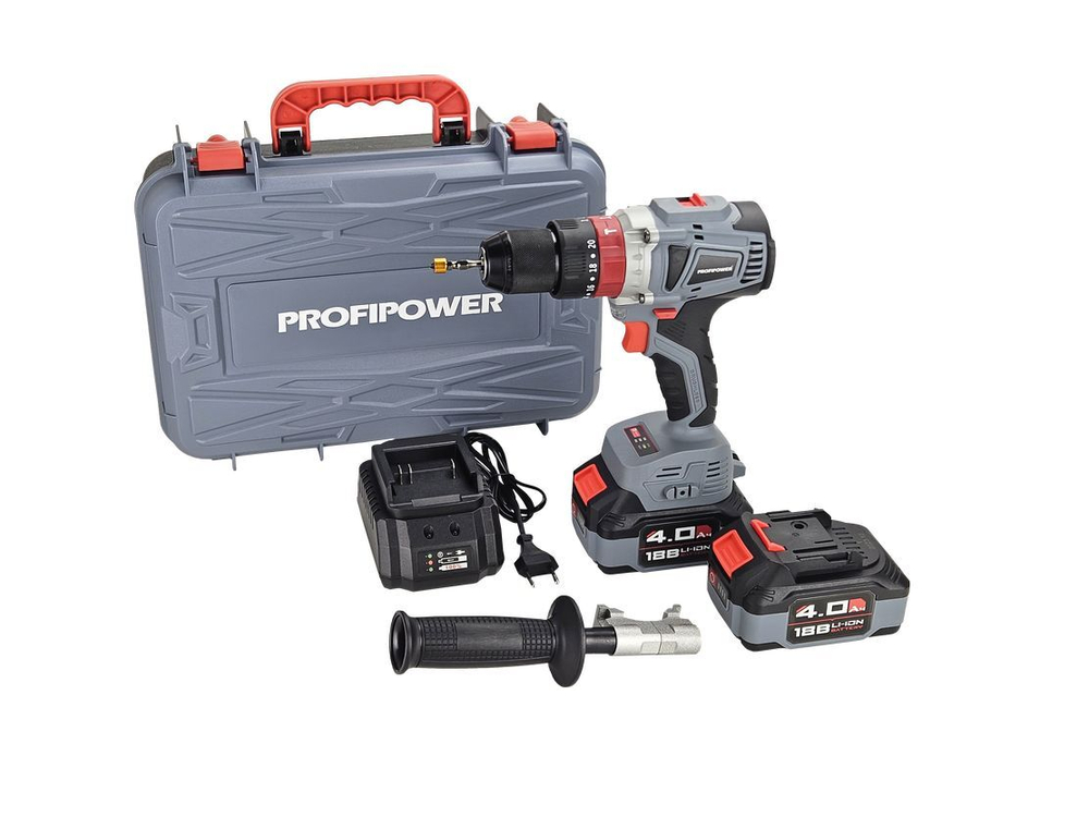 Аккумуляторная бесщеточная ударная дрель MKDHP-18V (18В,Li-ion-2шт, 4.0Ач, 90Нм, 2 скорости, З/У, в кейсе)