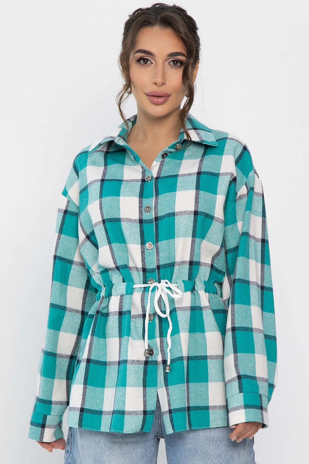 Рубашка хлопковая Джанет (бело-зеленая) Б14270-4М LT Collection