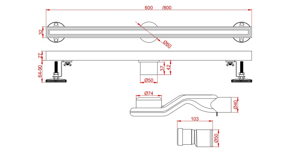 Душевой трап под плитку AltroBagno Supremo 071236 BC (80)