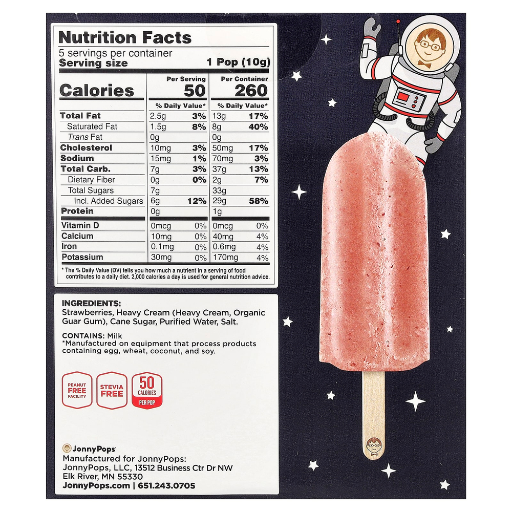 JonnyPops, сублимированные мини-печенья, с клубникой и сливками, 5 леденцов по 10 г