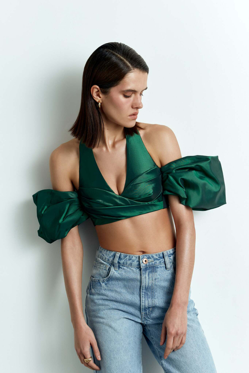 Драпированный укороченный топ из тафты