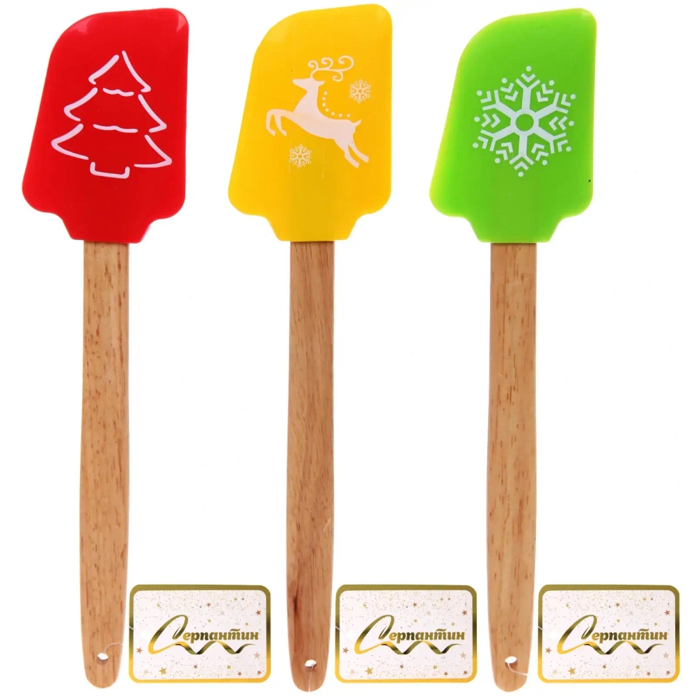 Лопатка силиконовая «Новогодняя» 29,5*7см, микс рисунков