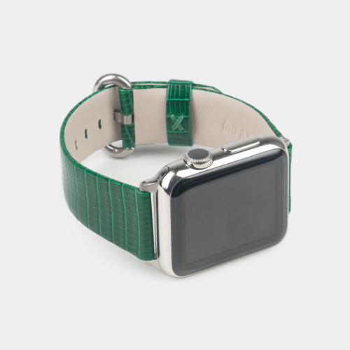 Ремешок для Apple Watch 44/45/46 mm из кожи ящерицы, зеленого цвета