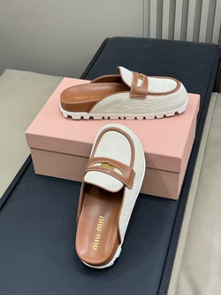 Miu Miu Canvas and Leather Mules (2 colors)