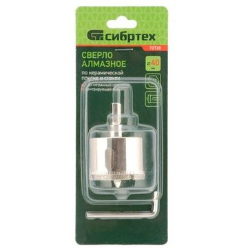 Сверло по керамической плитке и стеклу, 40 х 55 мм, 6 гр.хв-к, с центр. сверлом Сибртех 72720