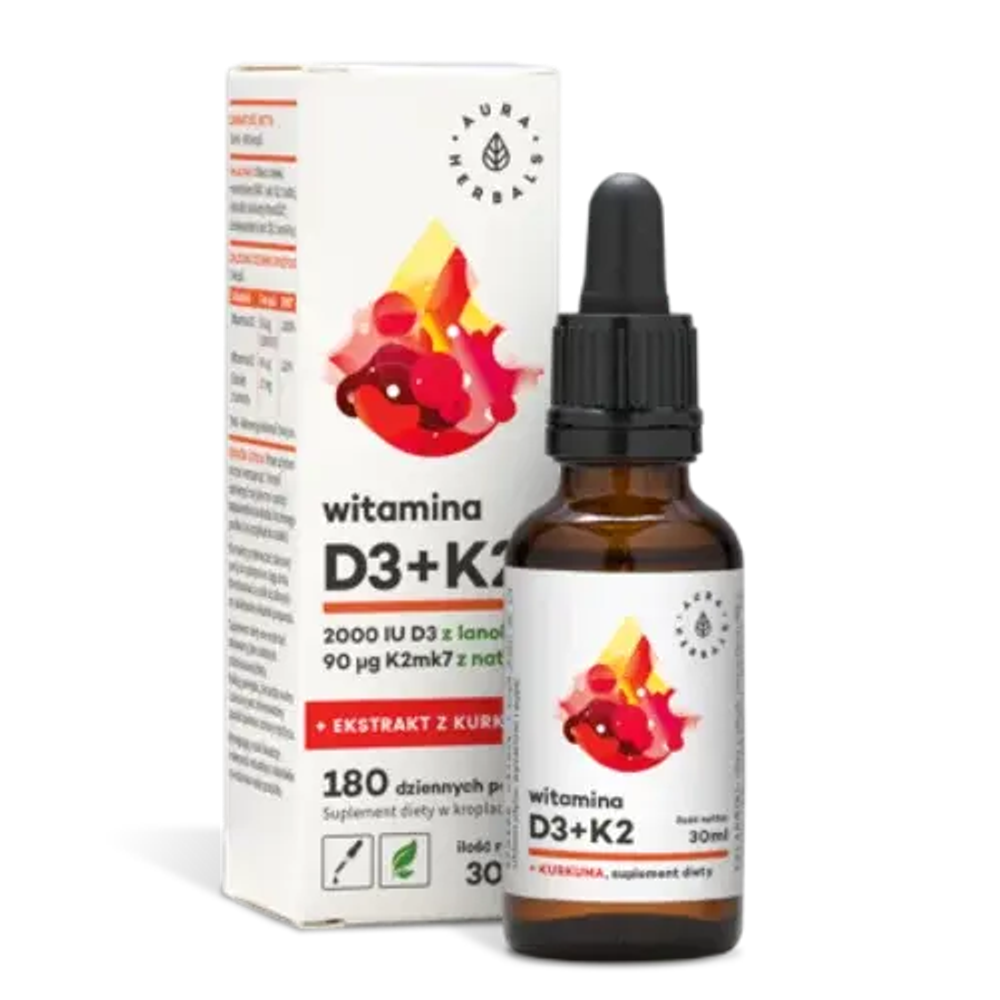 Aura Herbals Витамин D3 + K2 MK7+ Turmeric - капли, 30 мл