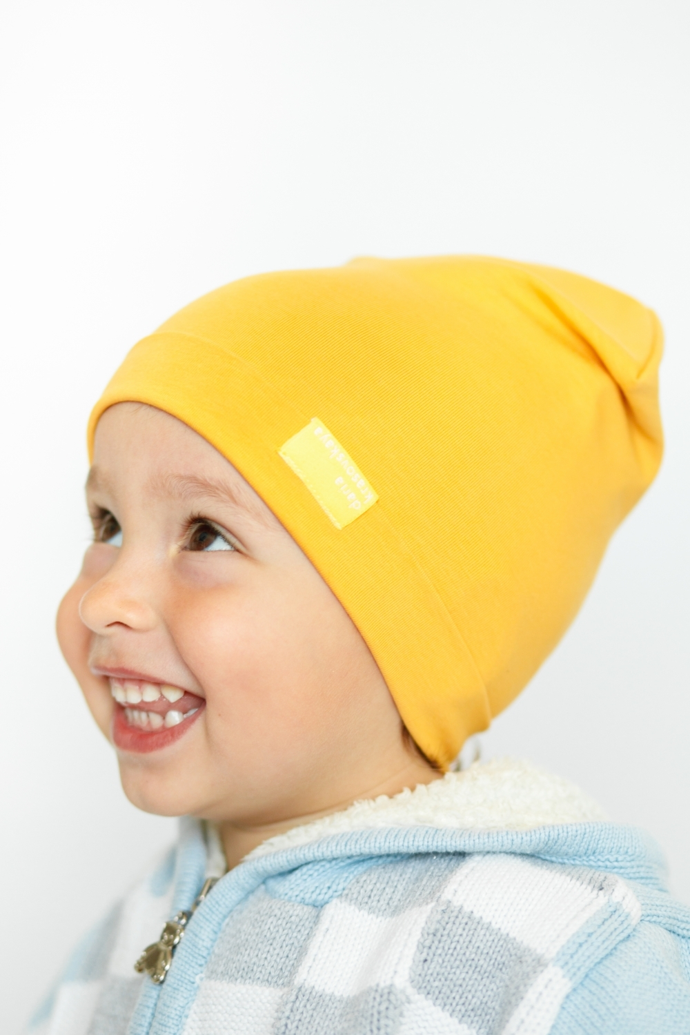 Детская шапка хлопковая гладкая тонкая горчичная желтая