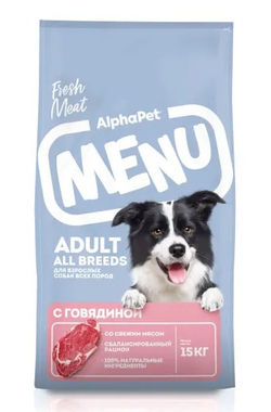 Сухой корм AlphaPet Menu Adult для собак, с говядиной - 15 кг