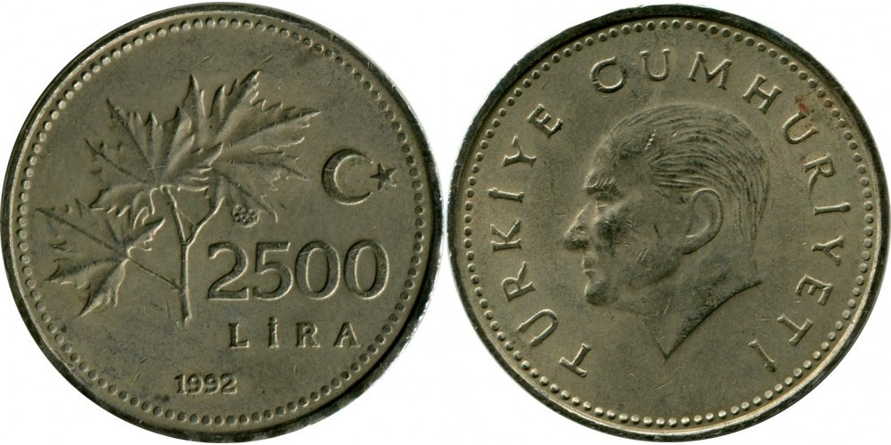 Турция 2.500 лир, 1991-1998 Мустафа Кемаль Ататюрк XF
