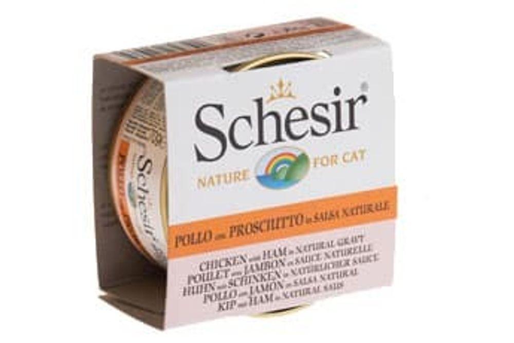 Schesir консервы для кошек 70г, Куриное филе с Ветчиной в Натурал. СОУСЕ