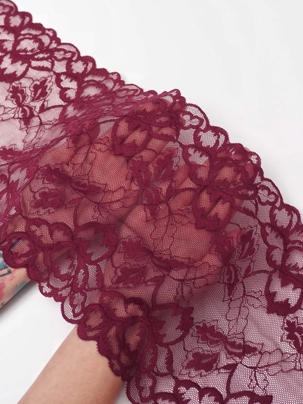 Эластичное кружево для белья бордовое (светлее резинок) ширина 22 см
