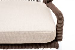 "Милан" стул плетеный из роупа, каркас алюминий белый муар, роуп коричневый круглый, ткань бежевая 052