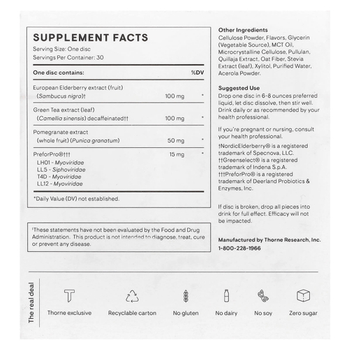 Thorne, Prebiotic+, пребиотики, гранат и ягоды, 30 растворимых дисков с питательными веществами