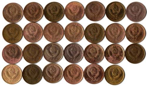 Набор 1 копейка СССР (27 монет без повторов) 1961, 67-91 м,л .№2