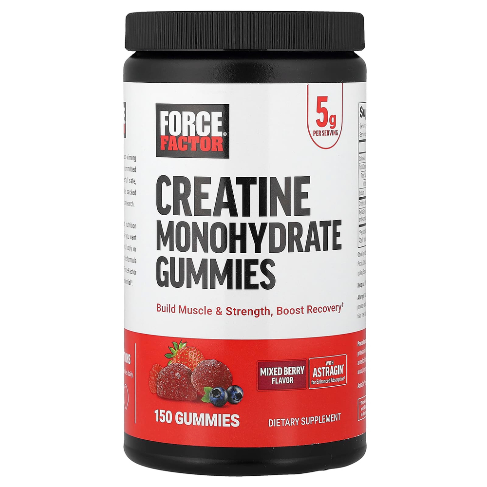 Force Factor, Жевательные мармеладки с моногидратом креатина, ягодное ассорти, 150 жевательных таблеток