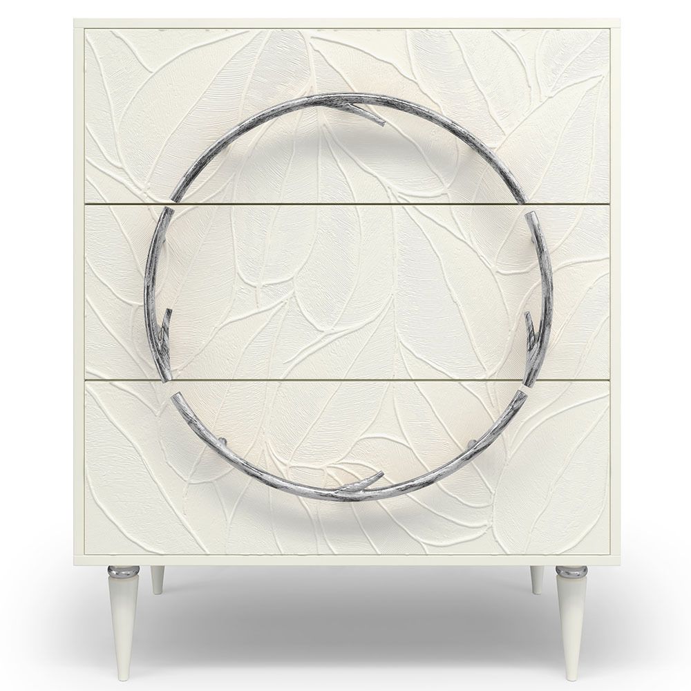 Комод Арт Колор leaves Классик Сильвер с 3 ящиками Белый опал