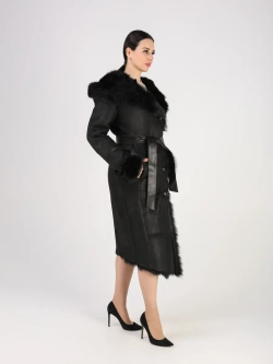 Дубленка зимняя натуральная с капюшоном длинная и теплая