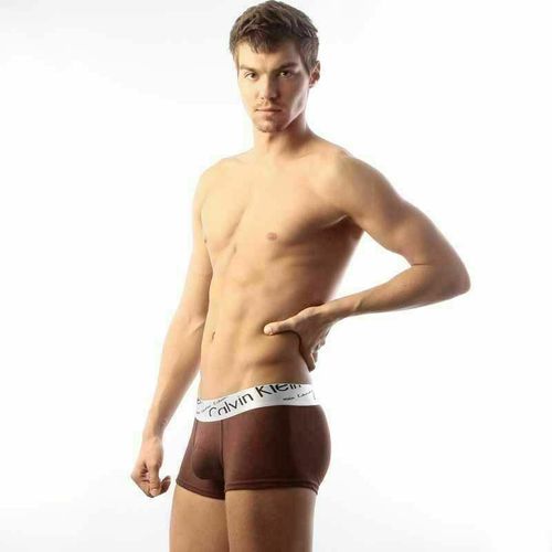 Мужские трусы хипсы коричневые с косой резинкой Calvin Klein Steel Boxer Italics Brown