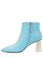 Женские кожаные бирюзовые ботильоны с авторским каблуком