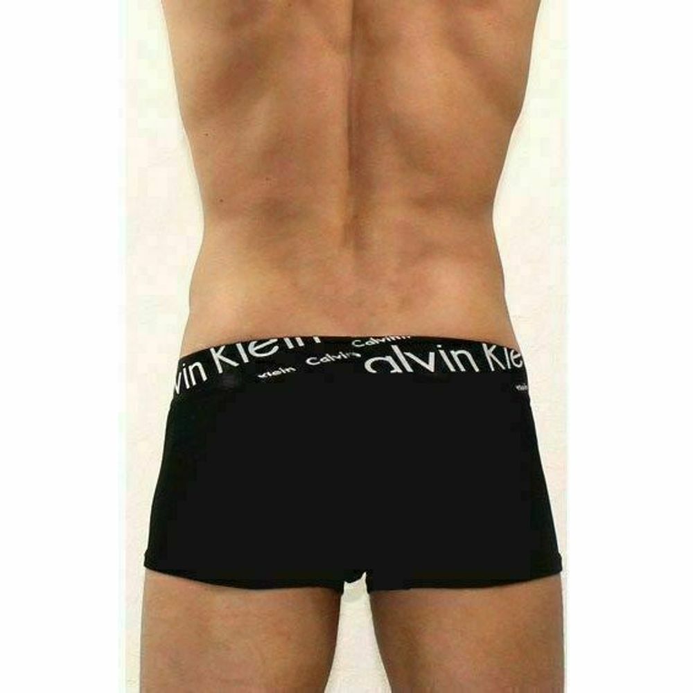 Мужские трусы боксеры черные с черной косой резинкой Calvin Klein Black Waistband Italics Boxer