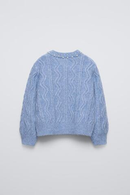 ZARA КАРДИГАН С БУСИНАМИ, СЕРО-СИНИЙ