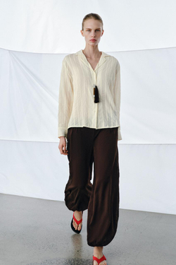 ZARA РУБАШКА В ПОЛОСКУ ZW COLLECTION, ЭКРЮ