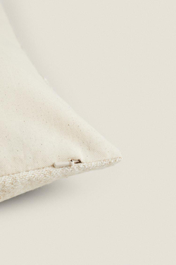 ZARA HOME ХЛОПКОВЫЙ ЧЕХОЛ ДЛЯ ДЕКОРАТИВНОЙ ПОДУШКИ С ВЫШИВКОЙ В ПОЛОСКУ, СВЕТЛО-БЕЖЕВЫЙ