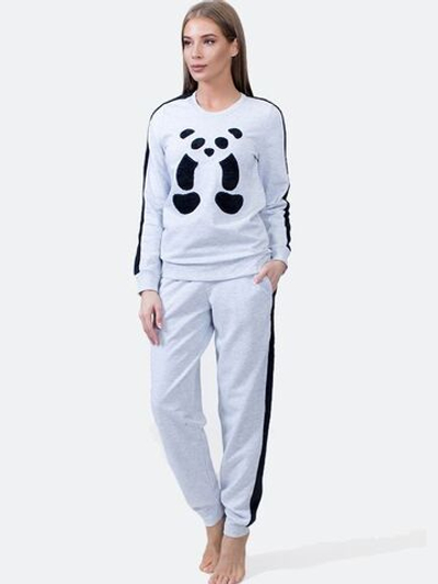 Женский брючный комплект с пандой (Размер: S) (Цвет: серый)