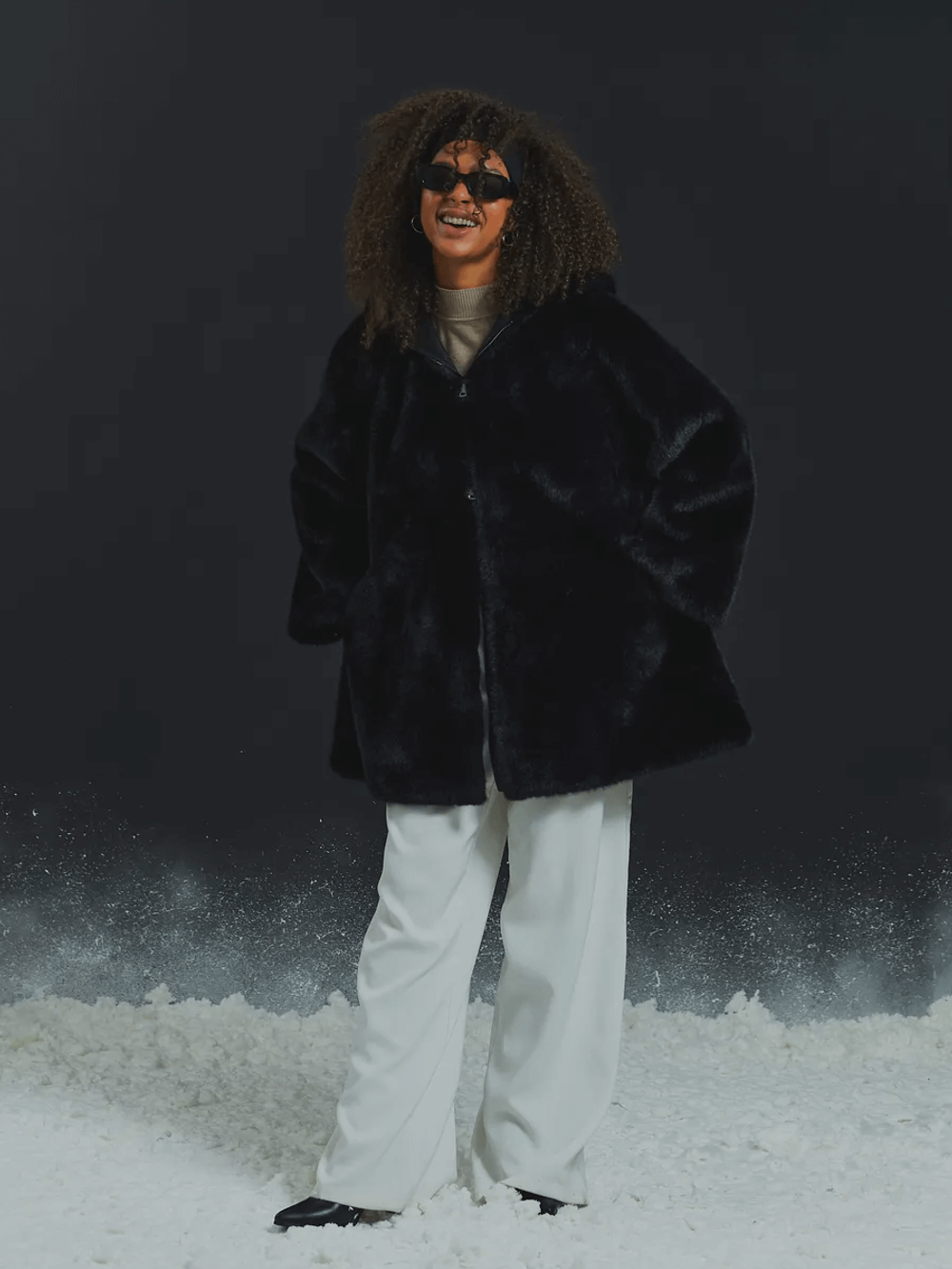 Шуба искусственная, черная, SilverFox