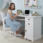 Письменный стол Клаудиа с ящиками, тумбой и полками из массива сосны, белый