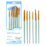 Набор кистей Yalong, 6 шт, нейлон, круглые №2, №4, №6, №8, №10, №12, деревянная ручка, блистер, европодвес, ассорти