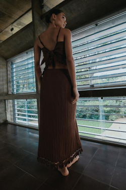 ZARA ЮБКА-ПАРЕО МИДИ С БАХРОМОЙ, КОРИЧНЕВЫЙ